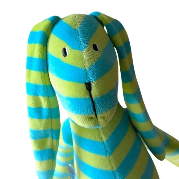 NWT CROCODILE CREEK MAX & LULU BLUE & GREEN STRIPE RABBIT | 11 INCHES SITTING - Picture 2 of 6